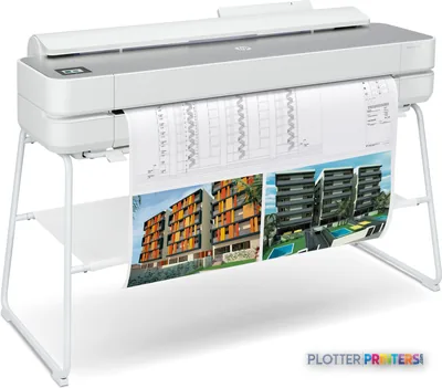 HP DesignJet Studio Steel 36-in Printer product image showing white printer with architectural prints output