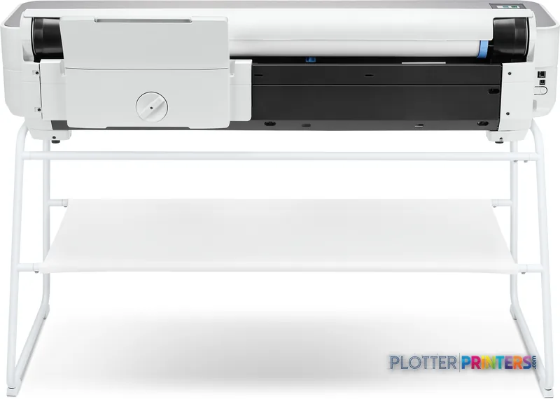HP DesignJet Studio Steel 36-in Printer product image showing white printer with black ink cartridge on stand