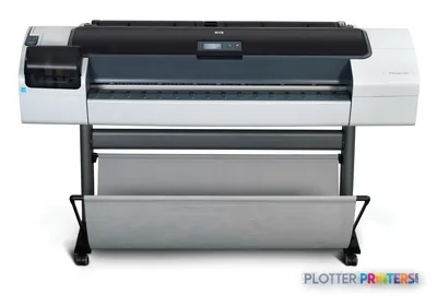 HP Designjet T1200 large-format printer product image showing front view with roll media stand