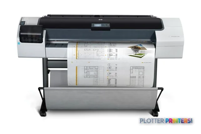 HP Designjet T1200 large format printer product image showing front view with roll media loaded