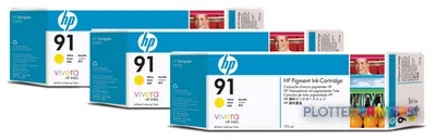 HP 91 3-pack 775-ml Yellow DesignJet Pigment Ink Cartridges print head Thermal inkjet