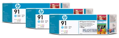 HP Jeu de 3 cartouches d'encre à pigments cyan clair n°91 775-ml avec encre Vivera print head Thermal inkjet