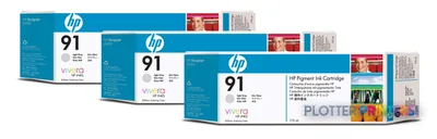 HP Jeu de 3 cartouches d'encre gris clair n°91 775 ml avec encre Vivera print head Thermal inkjet