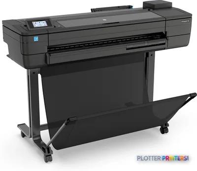 HP DesignJet T730 36-in Printer product image showing grey large-format printer on stand with open output tray
