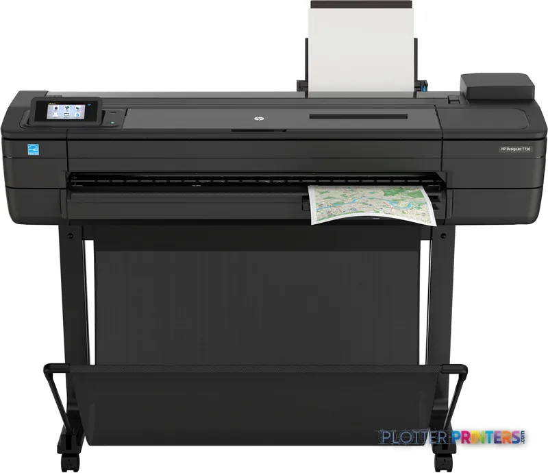 HP DesignJet T730 36-in Printer product image showing grey large-format printer with map output
