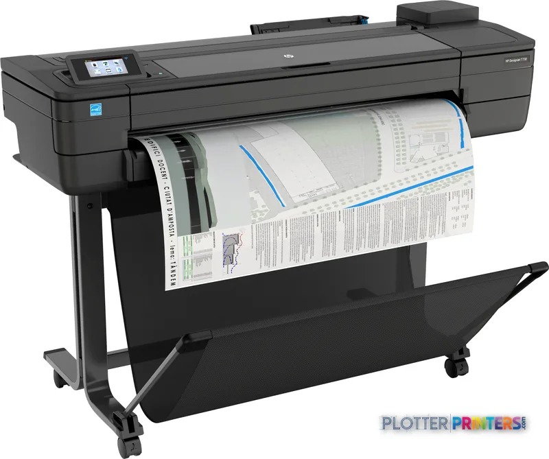 HP DesignJet T730 36-in Printer product image showing grey large-format printer with paper output