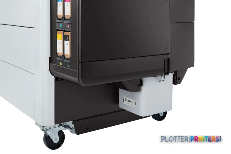 HP PageWide XL 4200 printer detail view showing ink cartridge panel and wheeled base