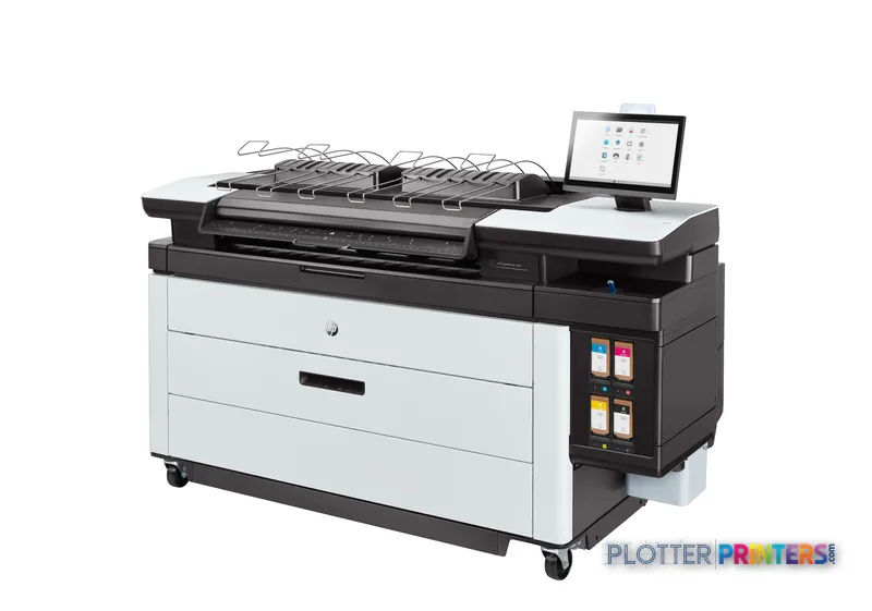 HP PageWide XL 5200 40-in Printer front-left view showing grey and white body with control panel and touchscreen