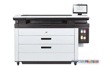 HP PageWide XL 8200 40-in Printer front-center view showing black and white large-format inkjet printer with control touchsc…