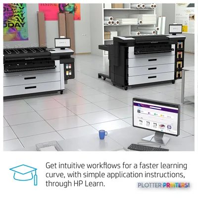 HP PageWide XL Pro 5200 multifunction printer shown in modern office environment with grey and white finish