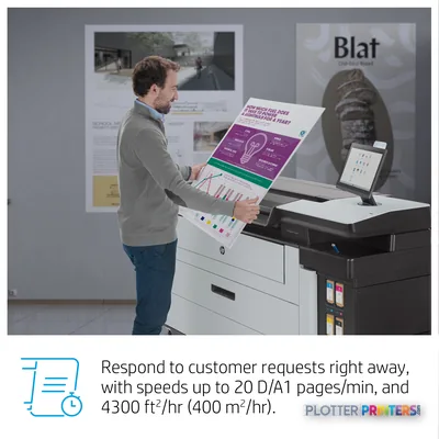 HP PageWide XL Pro 5200 product image showing man holding large printed color document at printer