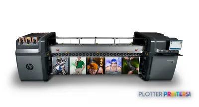 HP Latex 850 industrial printer product image showing front view with printed samples displayed