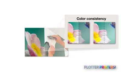 Epson SureColor SC-R5000 product image showing color consistency demonstration with printed flower samples