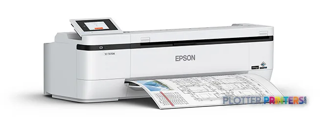 Epson SureColor T3170M large-format printer product image showing white printer with open output tray and touchscreen display