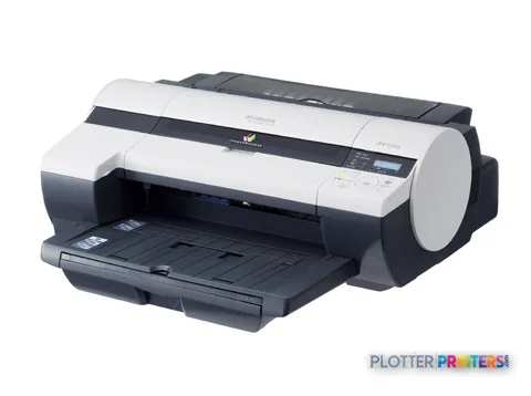 Canon imagePROGRAF iPF-510 large format printer product image showing white and black device with open paper tray