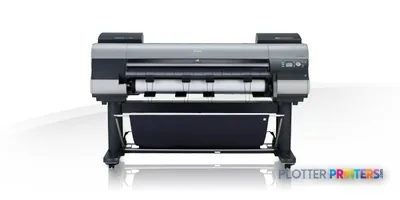 Canon imagePROGRAF iPF8300S large-format printer front view showing gray and black body with paper feed tray