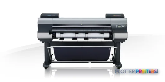 Canon imagePROGRAF iPF8300S large-format printer front view showing gray and black body with paper feed tray