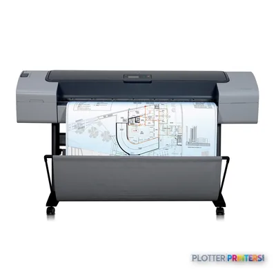 HP Designjet T610 44-in Printer product image showing the large-format printer with architectural blueprint output