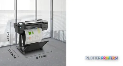 HP DesignJet T830 36-in Multifunction Printer with annotated dimensions showing width and height measurements