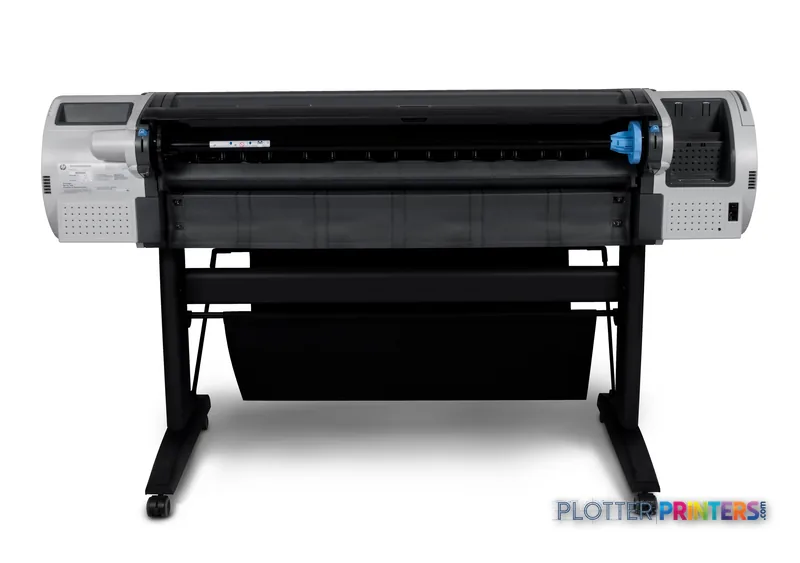HP Designjet T790 44" large format printer product image showing front view with white control panel and black printing mech…