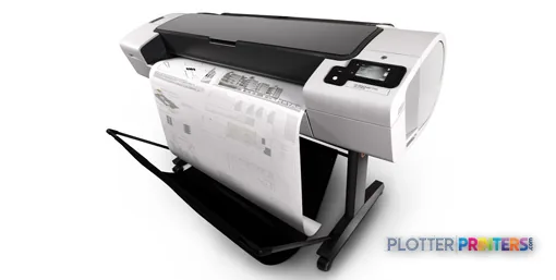 HP Designjet T790 44" large format printer product image showing white printer with black base and paper output