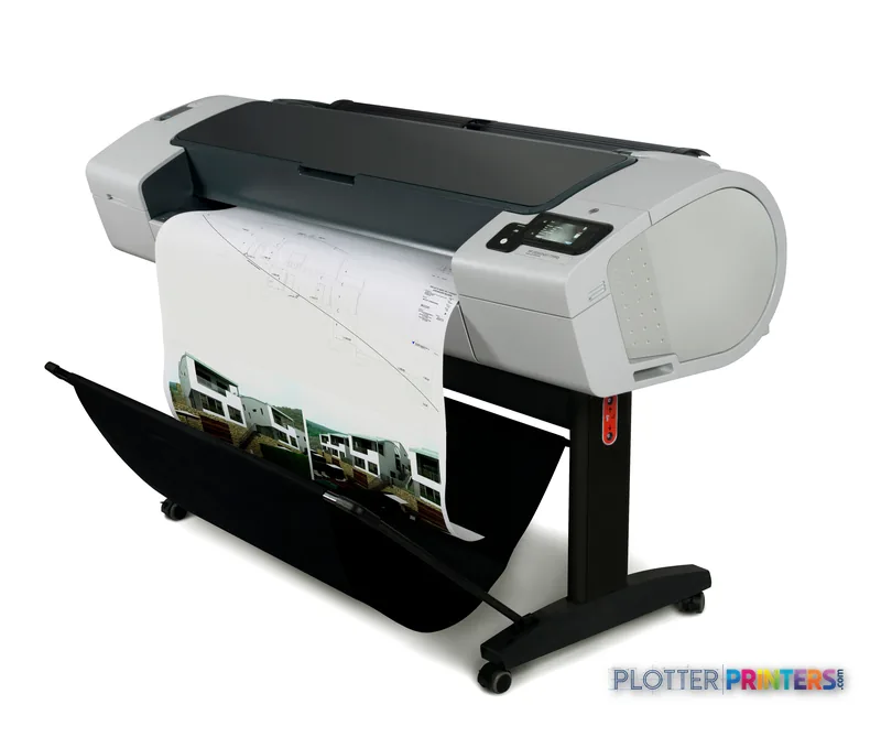 HP Designjet T790 44" large format printer product image showing white and black thermal inkjet printer with roll feed and o…