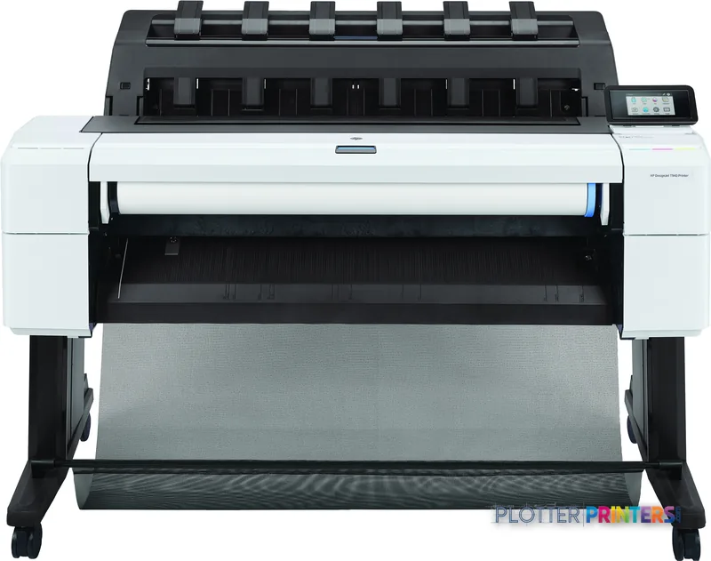 HP Designjet T940 large-format printer product image showing white and black thermal inkjet printer with roll feed stand