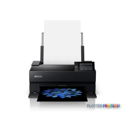 Epson SureColor SC-P700 large format printer product image showing black inkjet printer with output tray extended displaying…