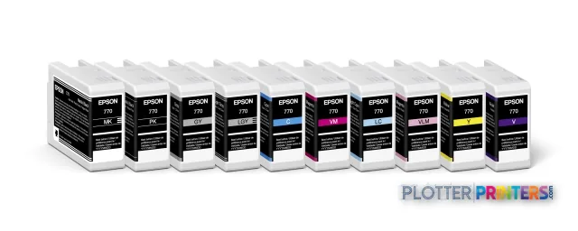 Epson SureColor SC-P700 ink cartridge set product image showing ten color cartridges in a row
