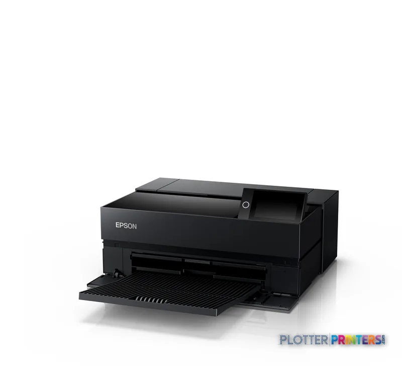 Epson SureColor SC-P700 large format printer product image, black inkjet printer with open paper tray