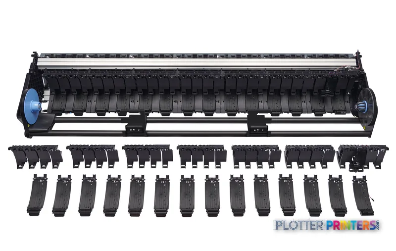 HP DesignJet Z9+ 64-in printer printhead assembly with individual ink cartridges displayed separately