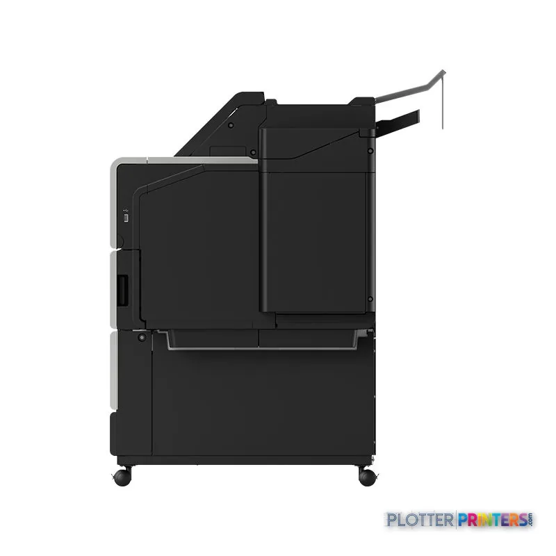 Canon imagePROGRAF TZ-30000 large format printer product image showing black inkjet printer with paper output tray and wheel…