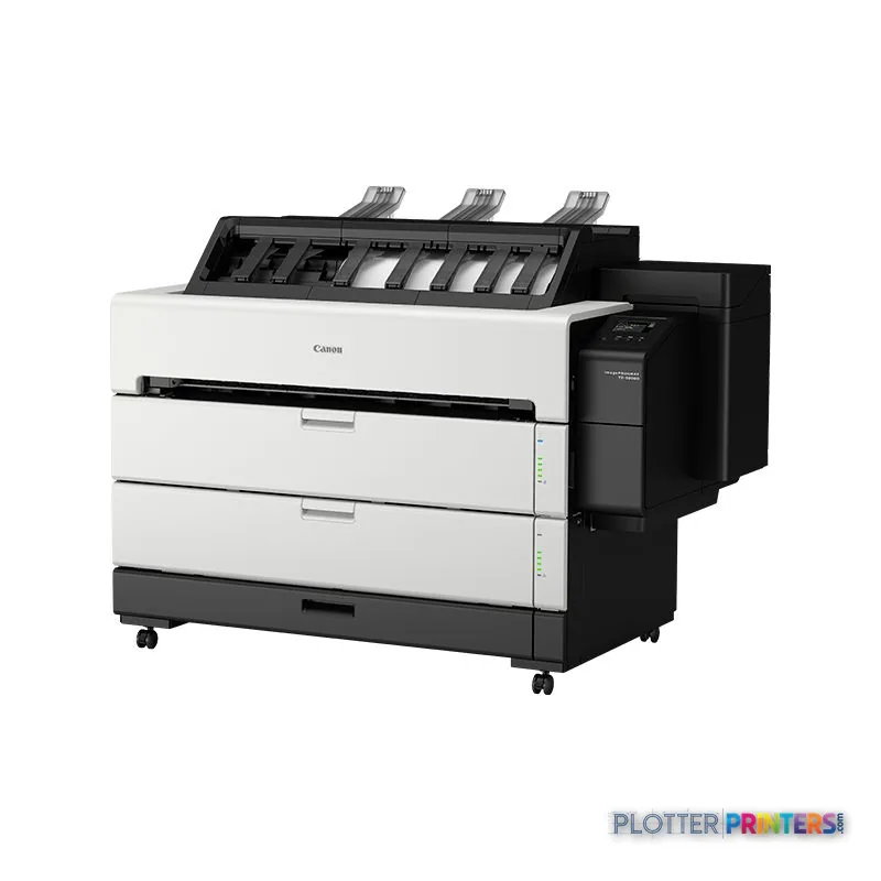 Canon imagePROGRAF TZ-30000 large format printer product image showing white and black inkjet printer with multiple paper tr…