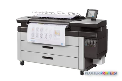 HP PageWide XL 4100 large-format printer front-left view with white paper output and control panel