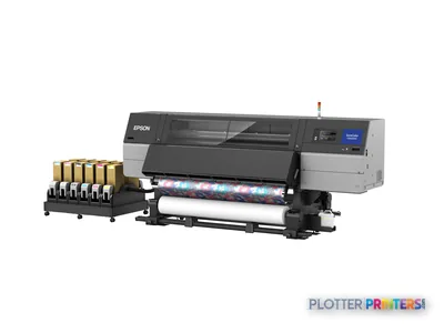 Epson SureColor SC-F10000H large format inkjet printer with ink cartridge station and media roll loaded