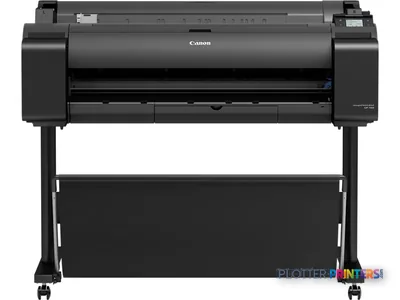 Canon imagePROGRAF GP-300 large format printer front view, black with stand