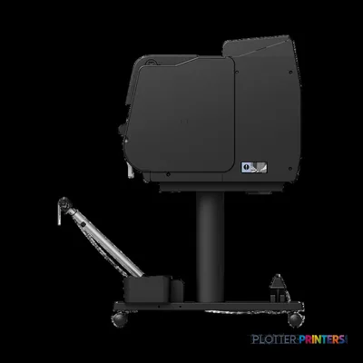 Canon imagePROGRAF GP-4000 large format printer product image showing black printer mounted on stand with roll feed