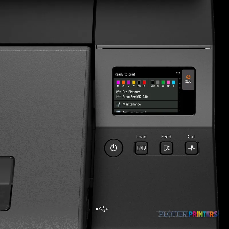 Canon imagePROGRAF GP-4000 product image showing control panel with touchscreen display and operation buttons
