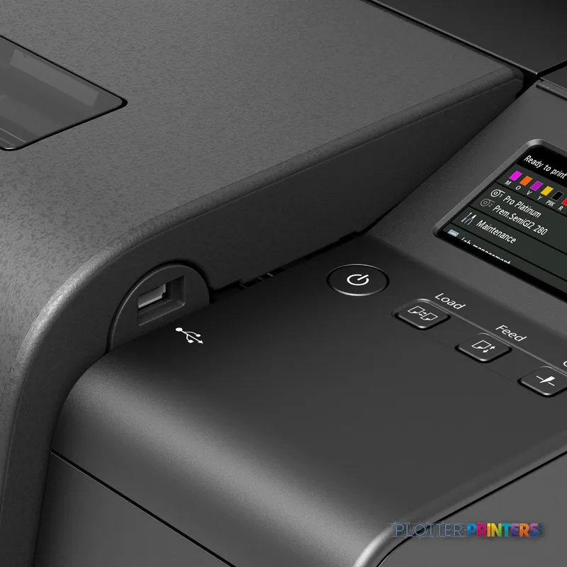 Canon imagePROGRAF GP-2000 product image showing black printer with control panel and USB port