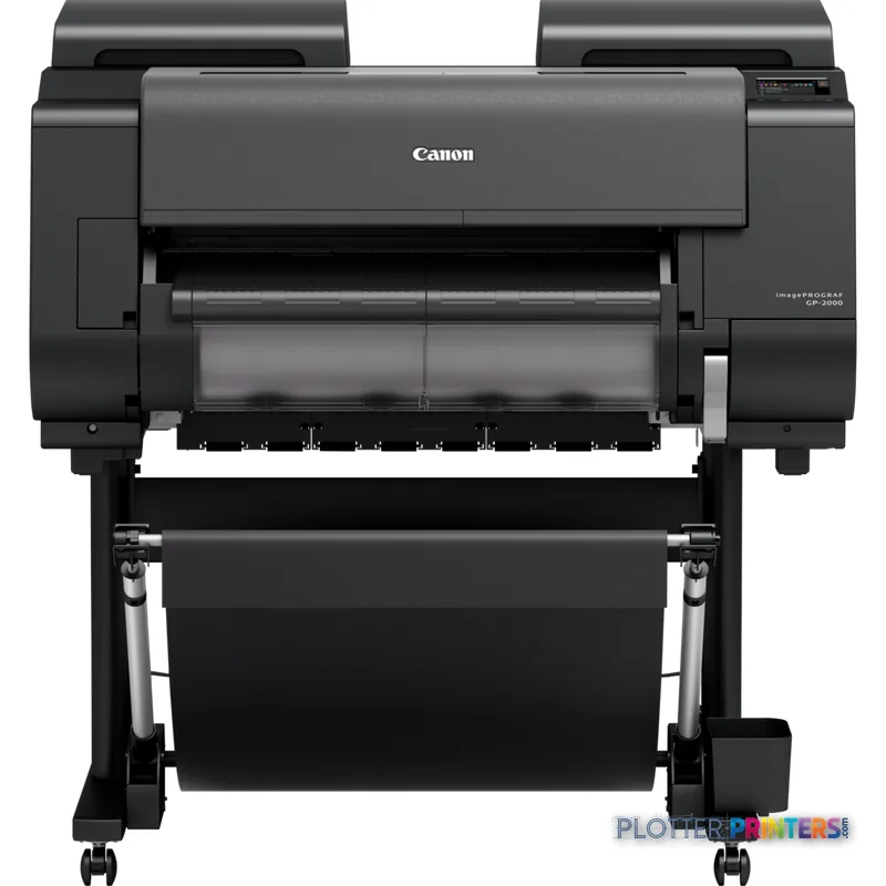 Canon imagePROGRAF GP-2000 large format printer product image showing black thermal inkjet printer on stand
