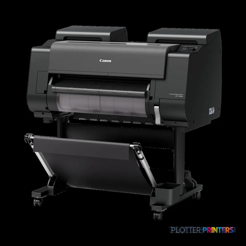 Canon imagePROGRAF GP-2000 large format printer product image showing black thermal inkjet printer on stand