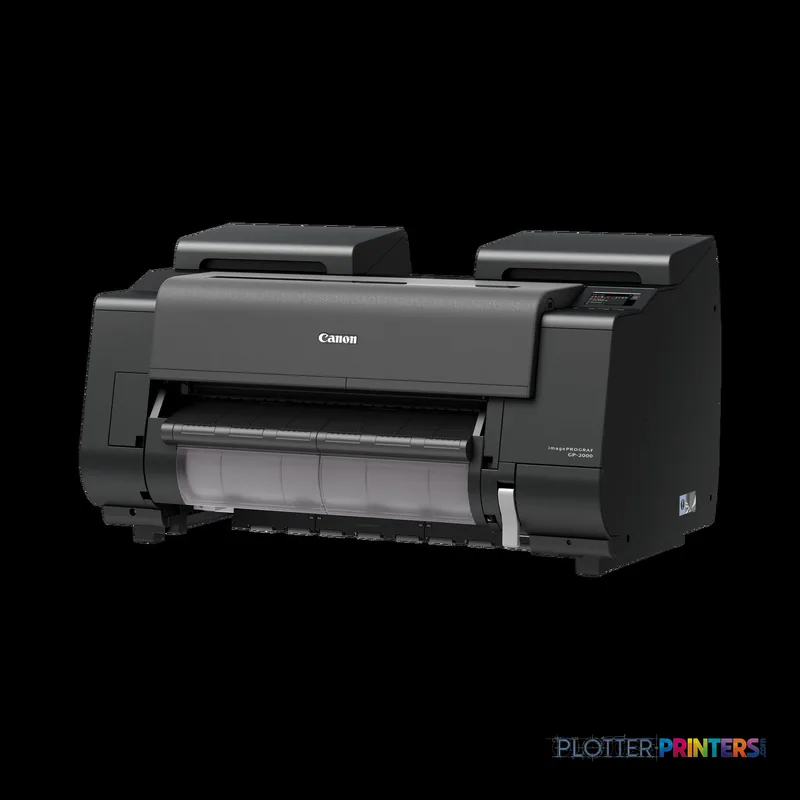 Canon imagePROGRAF GP-2000 large format printer product image showing black thermal inkjet device with paper feed mechanism