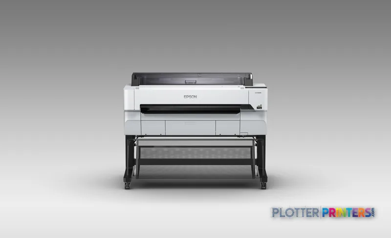 Epson SureColor SC-T5430M large format printer product image showing front view with white upper unit and black stand base