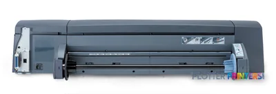 HP Designjet 130 large format printer product image showing front view with paper feed mechanism and print head carriage
