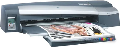 HP Designjet 130gp large-format printer product image showing grey thermal inkjet printer with open output tray