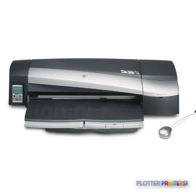 HP Designjet 130gp large format printer product image showing grey thermal inkjet device with paper feed tray