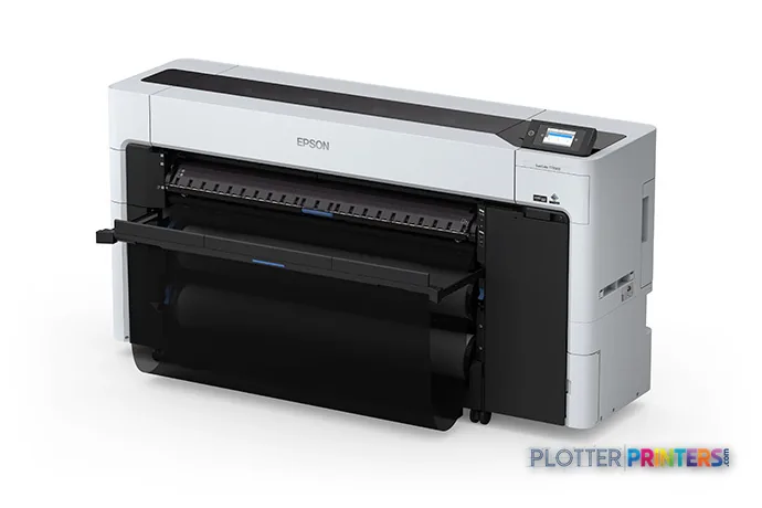Epson SureColor T7770DR large format printer product image showing white and black inkjet printer with open paper tray