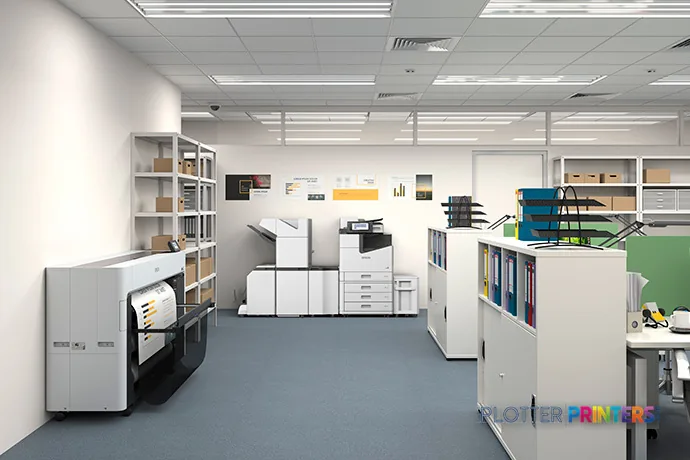 Epson SureColor T7770DR large format printer in office environment with white and black finish