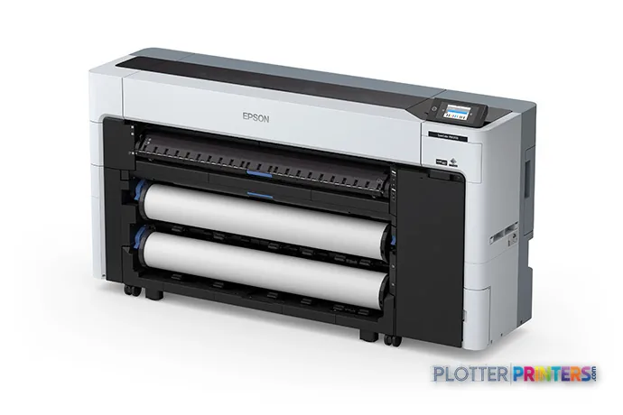 Epson SureColor P8570DR large format printer product image showing white and black inkjet printer with three roll feed system