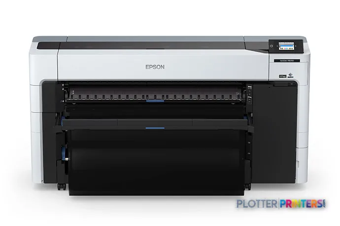 Epson SureColor P8570DR large-format printer product image showing front view with white and black chassis and open paper fe…